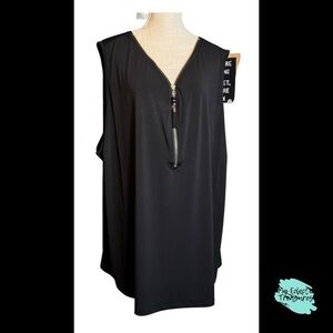 Avenue Black Sleeveless Relaxed Tank Style Blouse with Beaded Zipper